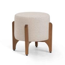 Pufe Decorativo Redondo Pé Madeira Escandinavo Premium