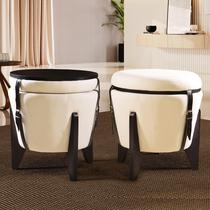 Pufe Mesa Centro Baú Pés Preto Linho Cru Soft Tampo Preto