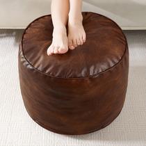 Pufe otomano HIGOGOGO redondo de couro PU marrom escuro 26 cm x 18 cm