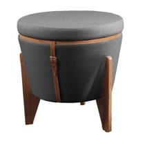 Pufe Puff Flex Espuma D33 Cinza 50cm Com Madeira Tauari