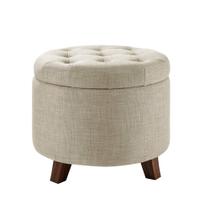 Pufe Redondo de Linho com Armazenamento 20 x 17 cm Bege Pufe Redondo de Linho com Armazenamento 20 x 17 cm Bege