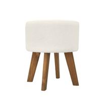 Pufe Redondo Em Boucle Off-White Tamanho Ø 37 cm x 44 cm Altura Com Pés De Madeira Pufe Redondo Em Boucle Off-White Tamanho Ø 37 cm x 44 cm Altura Com Pés De Madeira
