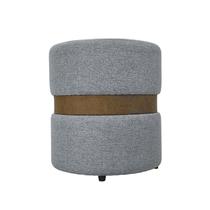 Pufe Redondo Em Linho Cinza Com Acabamento Em material sintético Sintético Marrom Pufe Redondo Em Linho Cinza Com Acabamento Em material sintético Sintético Marrom