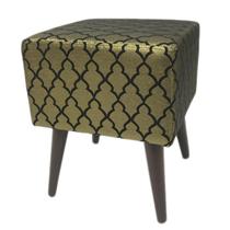 Puff Angel Quadrado Jacquard Luxo Dourado com Preto Geométrico Puff Angel Quadrado Jacquard Luxo Dourado com Preto Geométrico