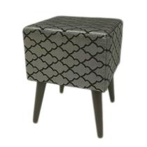 Puff Angel Quadrado Jacquard Luxo Prata com Preto Geométrico