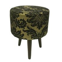 Puff Angel Redondo Jacquard Luxo Dourado e Preto Medalhão Puff Angel Redondo Jacquard Luxo Dourado e Preto Medalhão