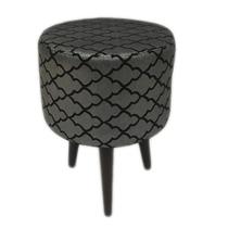Puff Angel Redondo Jacquard Luxo Preto e Prata Geométrico