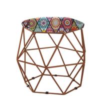 Puff Aramado Bronze Assento Hexagonal Suede Mandala Vermelho- SA Móveis Puff Aramado Bronze Assento Hexagonal Suede Mandala Vermelho- SA Móveis