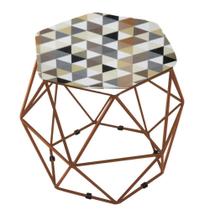 Puff Aramado Bronze Assento Hexagonal Suede Triângulo Bege - DS Móveis