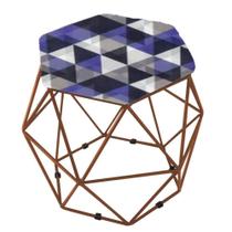 Puff Aramado Bronze Assento Hexagonal Suede Triângulo Roxo - DS Móveis