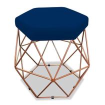 Puff Aramado Hexagonal Onix base de Ferro Bronze Artesanal cor: Suede Azul Marinho Decorativo para Recepção Sala Puff Aramado Hexagonal Onix base de Ferro Bronze Artesanal cor: Suede Azul Marinho Decorativo para Recepção Sala