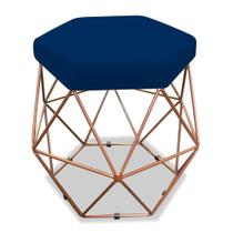 Puff Aramado Hexagonal Onix base de Ferro Bronze Artesanal cor: Suede Azul Marinho Decorativo para Recepção Sala