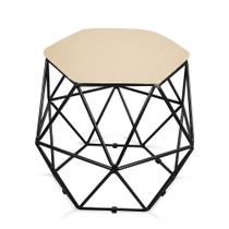 Puff Aramado Hexagono Decorativo Industrial Preto com Sintético Bege Puff Aramado Hexagono Decorativo Industrial Preto com Sintético Bege