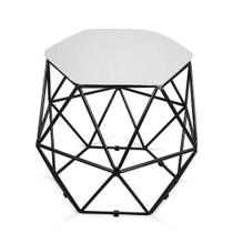 Puff Aramado Hexágono Decorativo Industrial Preto com Sintético Branco D03 - D Rossi