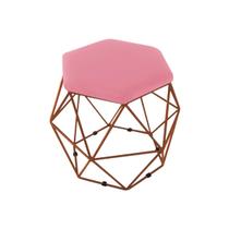 Puff Aramado Onix Hexagonal Base Bronze Rosa