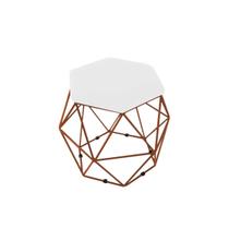 Puff Aramado Onix Hexagonal Base Bronze Sintético Branco Puff Aramado Onix Hexagonal Base Bronze Sintético Branco