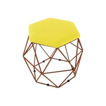 Puff Aramado Onix Hexagonal Base Bronze Suede Amarelo