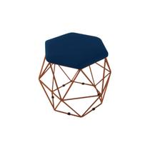 Puff Aramado Onix Hexagonal Base Bronze Suede Azul Marinho