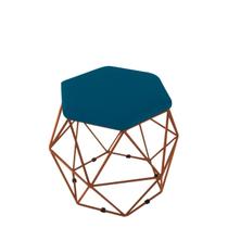 Puff Aramado Onix Hexagonal Base Bronze Suede Azul royal