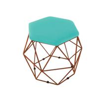 Puff Aramado Onix Hexagonal Base Bronze Suede Azul Tiffany