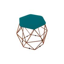 Puff Aramado Onix Hexagonal Base Bronze Suede Azul Turquesa