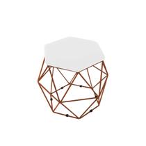 Puff Aramado Onix Hexagonal Base Bronze Suede Branco