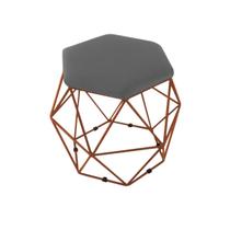 Puff Aramado Onix Hexagonal Base Bronze Suede Cinza Grafite