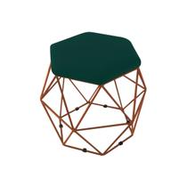 Puff Aramado Onix Hexagonal Base Bronze Suede Verde Militar