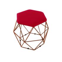 Puff Aramado Onix Hexagonal Base Bronze Suede Vermelho