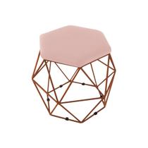 Puff Aramado Onix Hexagonal Base Bronze Veludo Rose