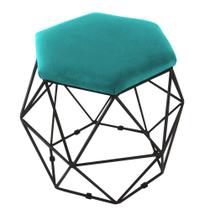 Puff Aramado Preto Assento Hexagonal Suede Azul Tifanny- SA Móveis Puff Aramado Preto Assento Hexagonal Suede Azul Tifanny- SA Móveis