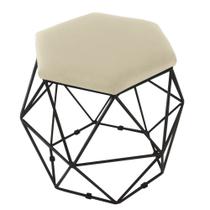 Puff Aramado Preto Assento Hexagonal Suede Bege - SA Móveis Puff Aramado Preto Assento Hexagonal Suede Bege - SA Móveis