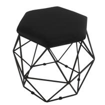 Puff Aramado Preto Assento Hexagonal Suede Preto- SA Móveis