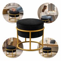 Puff Argola Banquinho Redondo Decorativo Suede Base e Tampo material sintético Sala Quarto Escritório