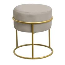 Puff Argola em ferro Dourado com Estofado Bege Tecido Suede