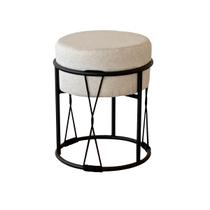 Puff Argola Resistente Confortável Luxo Aço LINHO PRETO