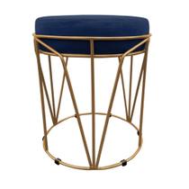 Puff Babu Suede Base Dourado Drossi Azul Marinho
