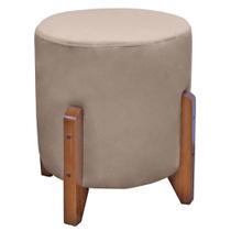Puff Bally Luxo Banqueta Redonda Madeira Maciça Veludo Bege - Will Decor