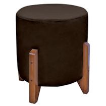 Puff Bally Luxo Banqueta Redonda Madeira Maciça Veludo Marrom - Will Decor