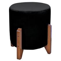 Puff Bally Luxo Banqueta Redonda Madeira Maciça Veludo Preto - Will Decor