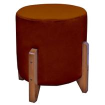 Puff Bally Luxo Banqueta Redonda Madeira Maciça Veludo Terracota - Will Decor