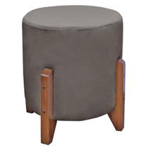 Puff Bally Luxo Banqueta Redonda Madeira Maciça Veludo Várias Cores - Will Decor