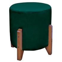 Puff Bally Luxo Banqueta Redonda Madeira Maciça Veludo Verde - Will Decor