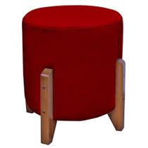 Puff Bally Luxo Banqueta Redonda Madeira Maciça Veludo Vermelho - Will Decor