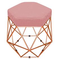 Puff Banco Decorativo Aramado Hexagonal Base Eiffel Bronze Suede Rosê - Desk Design