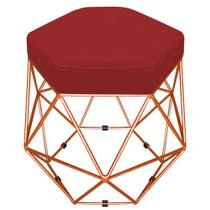 Puff Banco Decorativo Aramado Hexagonal Base Eiffel Bronze Suede Vermelho - Abmaza