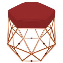 Puff Banco Decorativo Aramado Hexagonal Base Eiffel Bronze Suede Vermelho - Desk Design