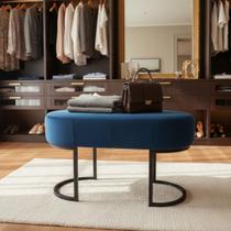 Puff Banco Luna Azul Versátil Bouclê Quarto Sala Decorativo Puff Banco Luna Azul Versátil Bouclê Quarto Sala Decorativo