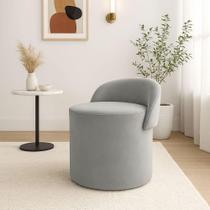 Puff Banco Orgânico Encosto Redondo Sala Estar Quarto Suede Cinza