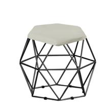 Puff Banqueta Aramado Mila Base Preta Hexágono material sintético Bege - DAMAFFÊ MÓVEIS